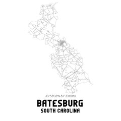 Batesburg South Carolina. US street map with black and white lines.