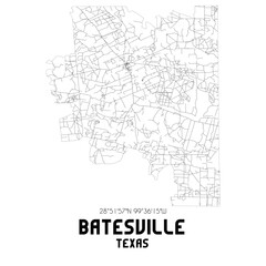 Fototapeta na wymiar Batesville Texas. US street map with black and white lines.