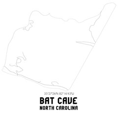 Bat Cave North Carolina. US street map with black and white lines.