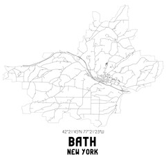 Bath New York. US street map with black and white lines.
