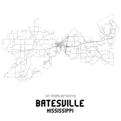 Batesville Mississippi. US street map with black and white lines.