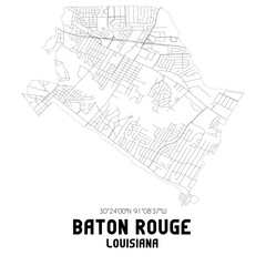 Baton Rouge Louisiana. US street map with black and white lines.