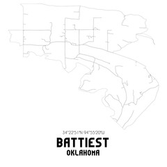 Battiest Oklahoma. US street map with black and white lines.