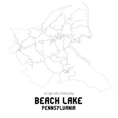 Beach Lake Pennsylvania. US street map with black and white lines.
