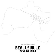 Beallsville Pennsylvania. US street map with black and white lines.