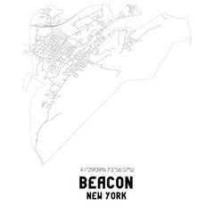 Beacon New York. US street map with black and white lines.