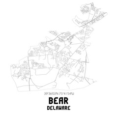 Fototapeta na wymiar Bear Delaware. US street map with black and white lines.