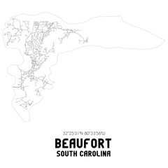 Beaufort South Carolina. US street map with black and white lines.