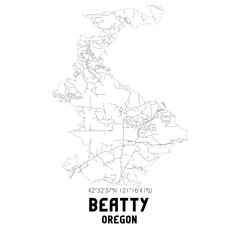 Beatty Oregon. US street map with black and white lines.