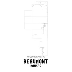 Beaumont Kansas. US street map with black and white lines.