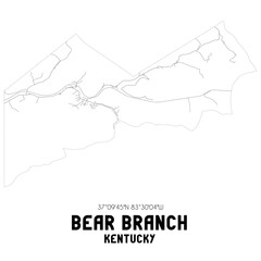 Bear Branch Kentucky. US street map with black and white lines.