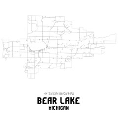 Bear Lake Michigan. US street map with black and white lines.