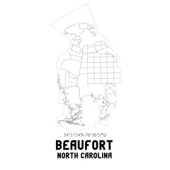Beaufort North Carolina. US street map with black and white lines.