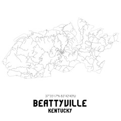 Beattyville Kentucky. US street map with black and white lines.