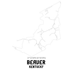 Beaver Kentucky. US street map with black and white lines.