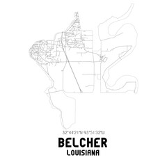 Fototapeta na wymiar Belcher Louisiana. US street map with black and white lines.