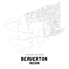 Beaverton Oregon. US street map with black and white lines.