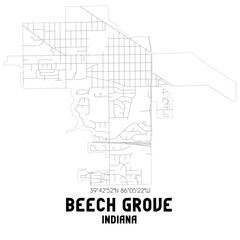 Beech Grove Indiana. US street map with black and white lines.