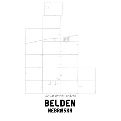 Belden Nebraska. US street map with black and white lines.