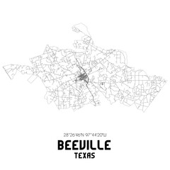 Beeville Texas. US street map with black and white lines.