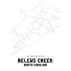 Belews Creek North Carolina. US street map with black and white lines.