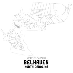 Belhaven North Carolina. US street map with black and white lines.