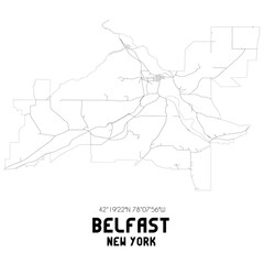 Belfast New York. US street map with black and white lines.