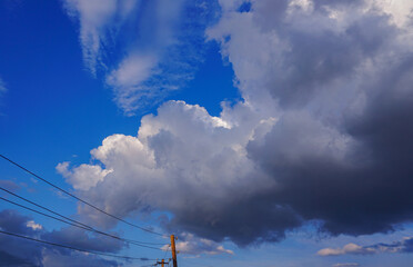 Blue sky behind the wire pole