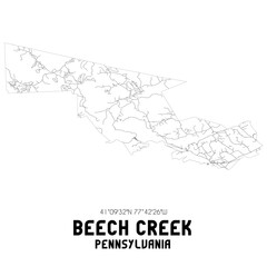 Fototapeta premium Beech Creek Pennsylvania. US street map with black and white lines.