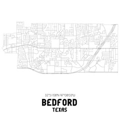 Bedford Texas. US street map with black and white lines.
