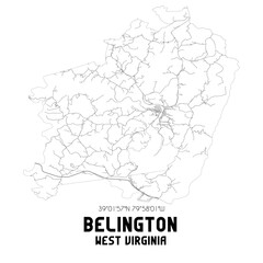 Belington West Virginia. US street map with black and white lines.