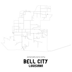 Bell City Louisiana. US street map with black and white lines.