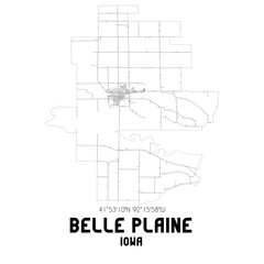 Belle Plaine Iowa. US street map with black and white lines.