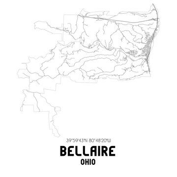 Bellaire Ohio. US street map with black and white lines.