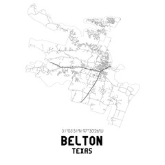 Belton Texas. US street map with black and white lines.