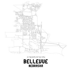 Fototapeta na wymiar Bellevue Nebraska. US street map with black and white lines.