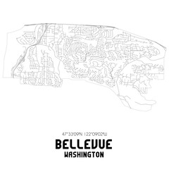 Fototapeta na wymiar Bellevue Washington. US street map with black and white lines.