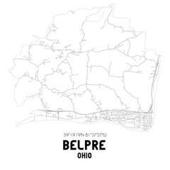 Belpre Ohio. US street map with black and white lines.
