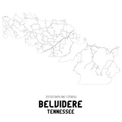Belvidere Tennessee. US street map with black and white lines.