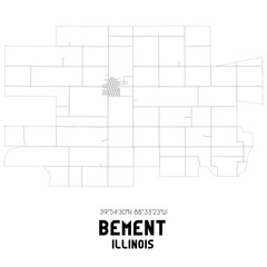 Bement Illinois. US street map with black and white lines.