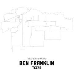 Ben Franklin Texas. US street map with black and white lines.