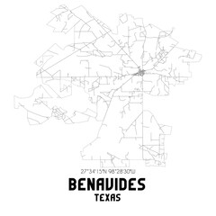 Benavides Texas. US street map with black and white lines.