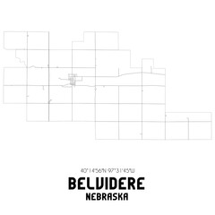 Belvidere Nebraska. US street map with black and white lines.