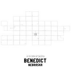 Benedict Nebraska. US street map with black and white lines.