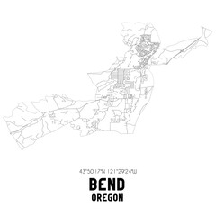 Fototapeta na wymiar Bend Oregon. US street map with black and white lines.
