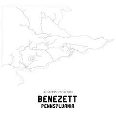 Benezett Pennsylvania. US street map with black and white lines.