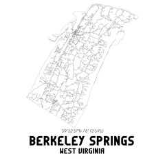 Berkeley Springs West Virginia. US street map with black and white lines.
