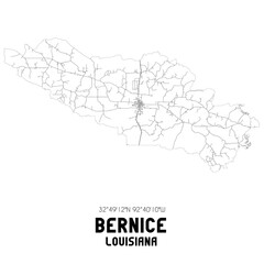 Bernice Louisiana. US street map with black and white lines.