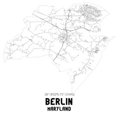 Berlin Maryland. US street map with black and white lines.