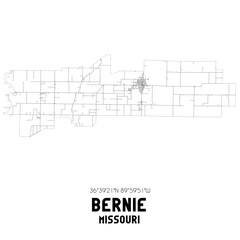 Bernie Missouri. US street map with black and white lines.